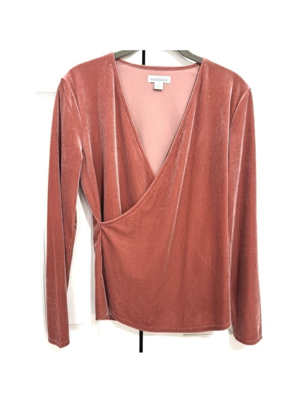 Sundance Women’s Sz S Morgan Velvet Faux Wrap Top Blush Pink Surplice